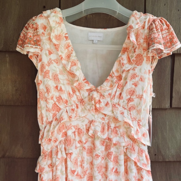 A Collective Story Anthropologie Piper Peach Floral Tiered Maxi Summer Dress S L - Picture 9 of 17